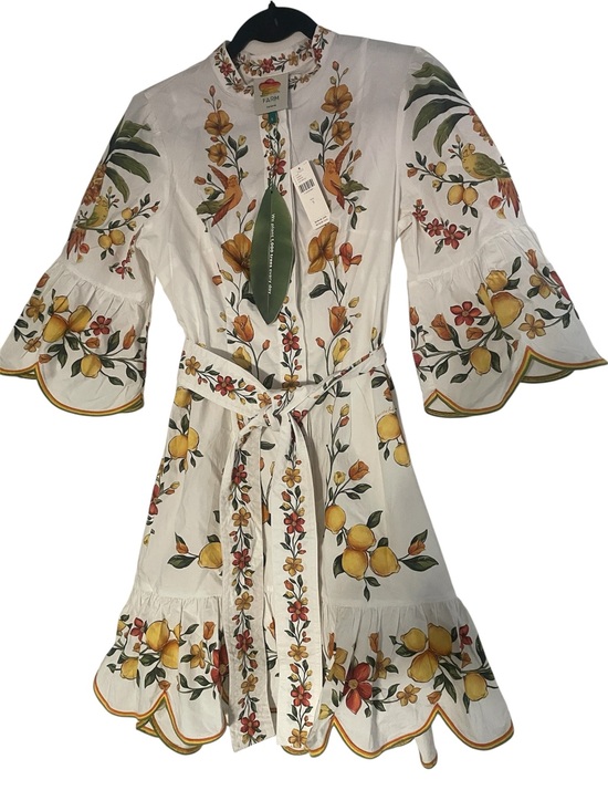FARM Rio Dresses & Skirts - Anthropologie FARM Rio White Lemon & Green Leaf Tie-Waist Mini Dress